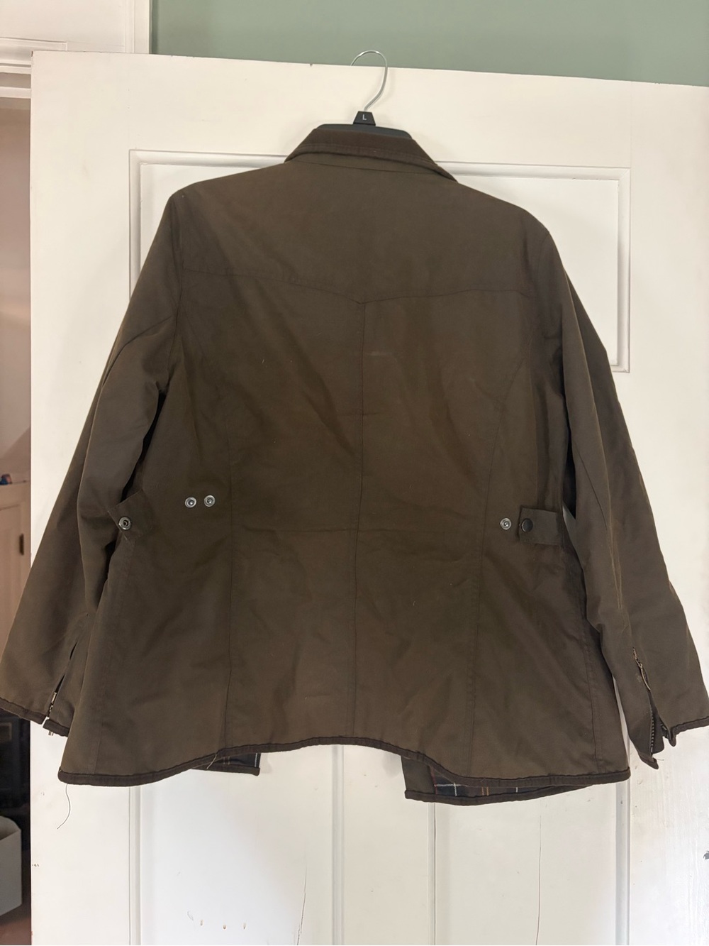 Barbour Dark Olive Green Waxed Field Jacket with Tartan Lining - women - Picture 4 of 4